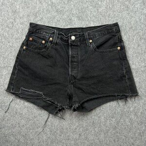 Levi's 501 Cut Off Jean Shorts Women's Size 29 High Rise Button Fly Black Denim